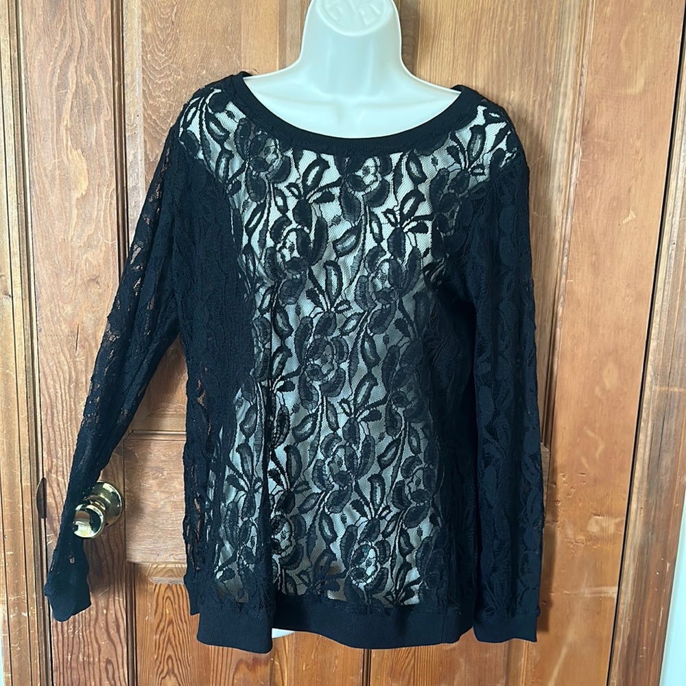 a.n.a A New Approach Women’s Black Lace Shirt Size XL